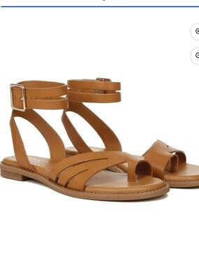 Franco Sarto Greene SZ 7 Women’s Ankle-Strap Toe Loop Leather Sandal - Tan